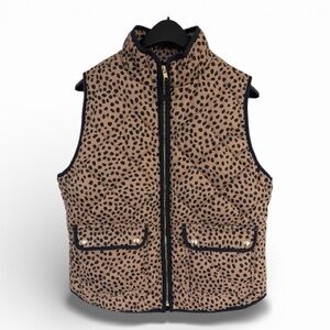 J Crew Women’s Animal Print Quilted Puffer Chic Vest Snap Pockets Size M